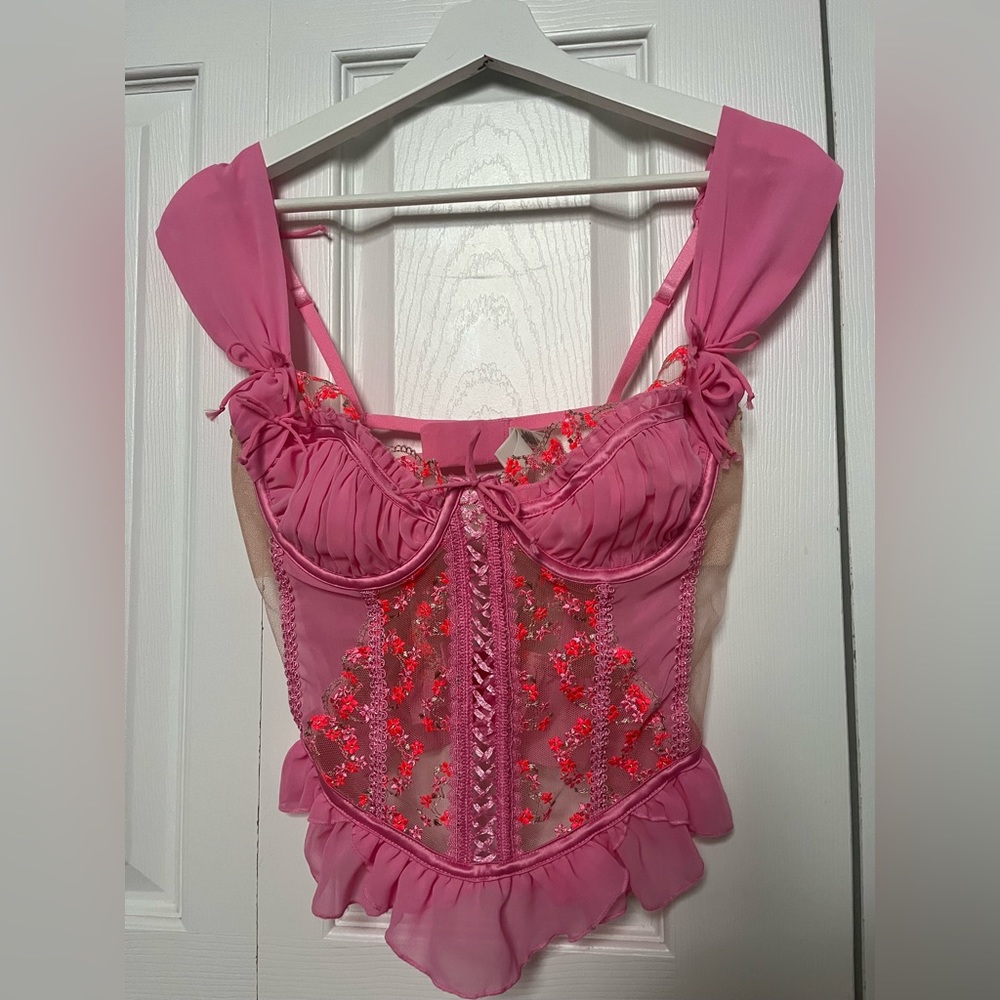 For Love and Lemons Pink Floral Corset Top